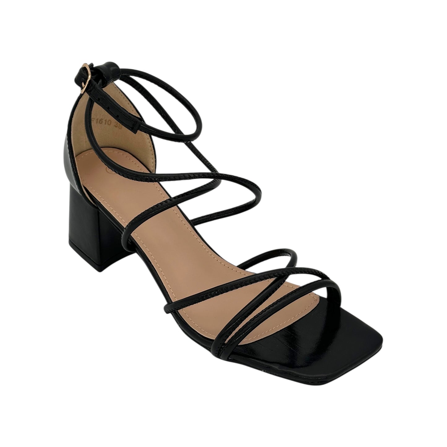 M & A Women's Sandals with Mid Heel & Multiple Straps Black