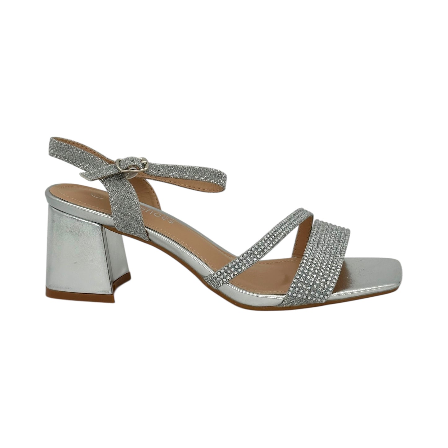 CHC SHOES Γυναικεία Πέδιλα με Μεσαίο Τακούνι & Στρας Ασημί