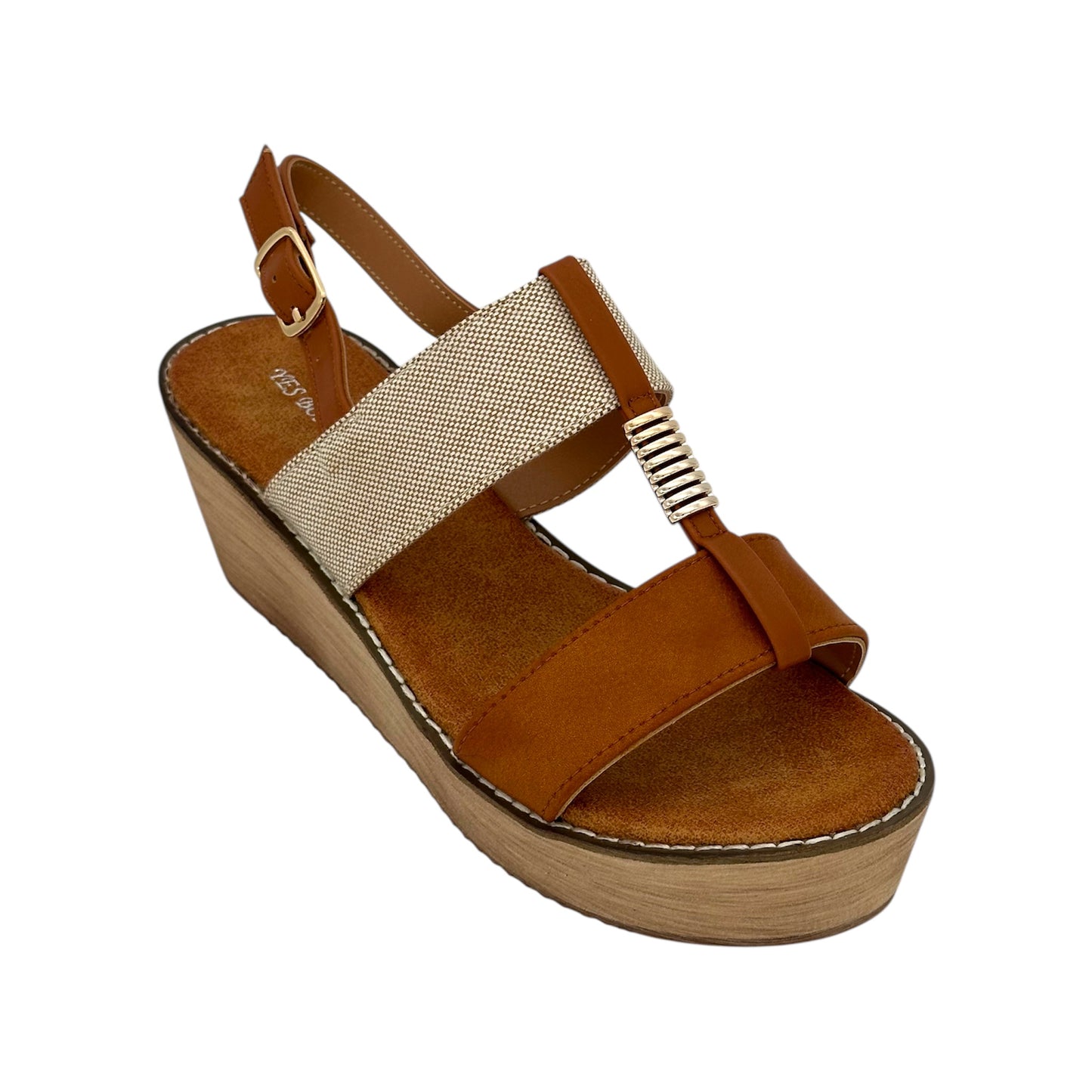 YES BONBON Πλατφόρμες με Ελαστικό Λουράκι Camel