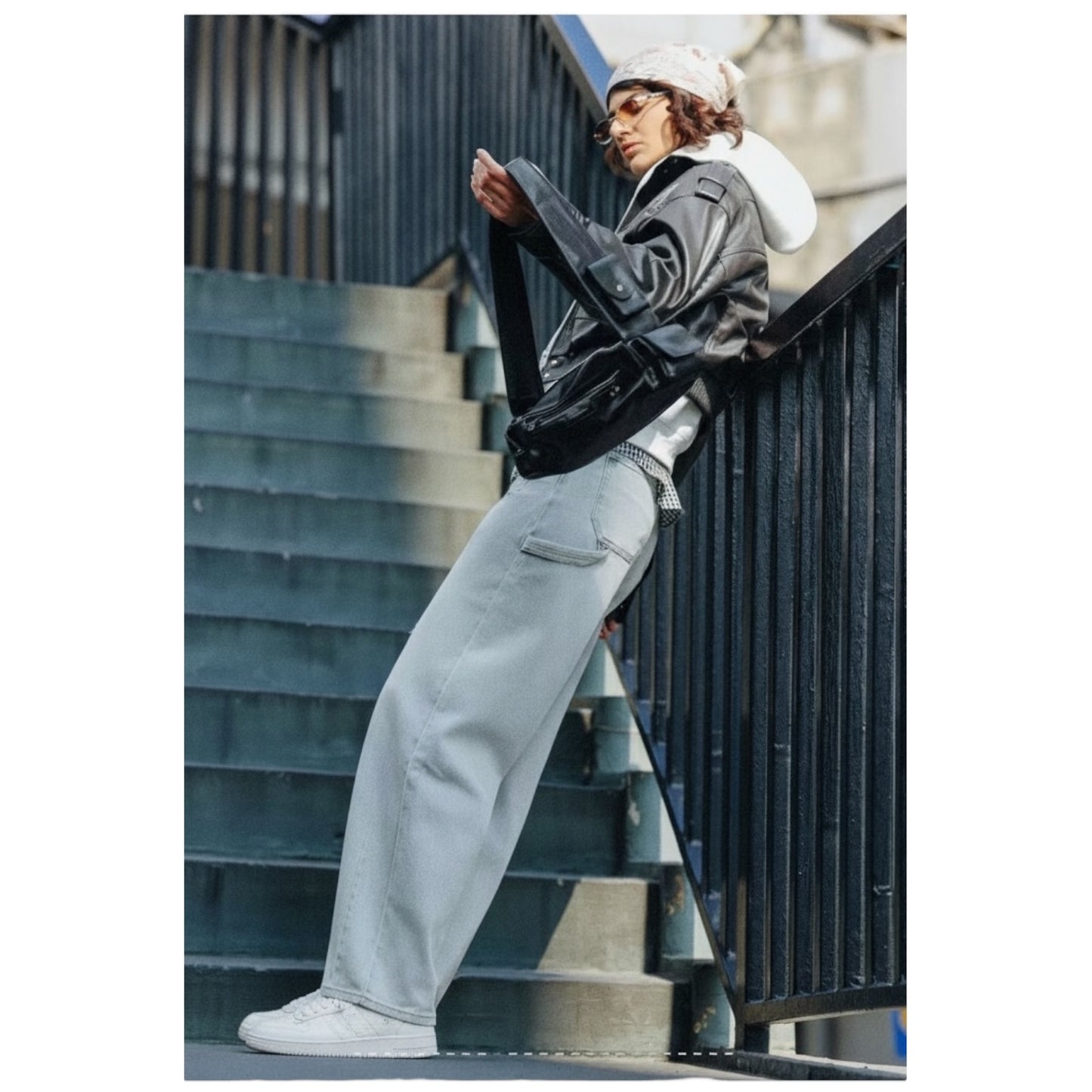 MISS BONBON Women's Balloon Jeans with Pockets Blue