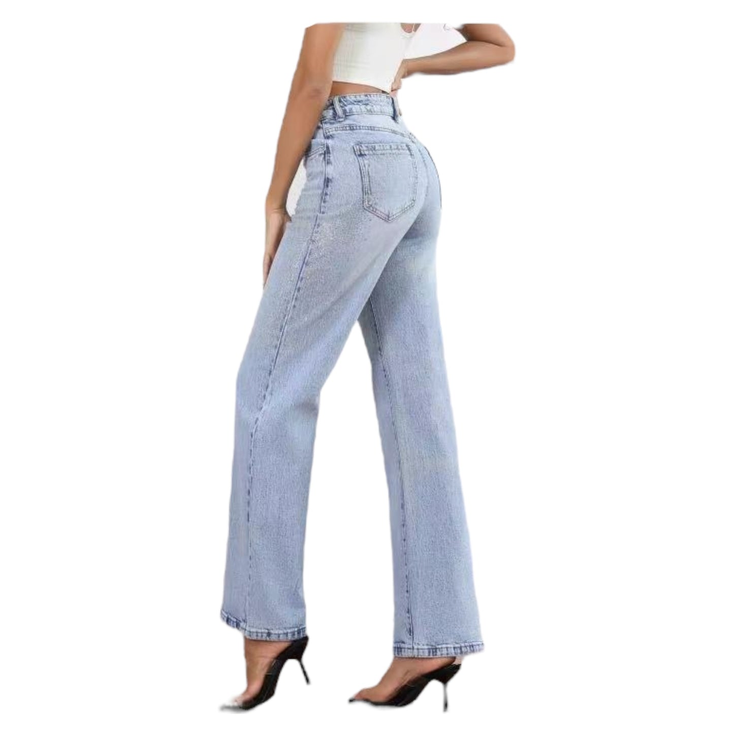 MISS GOOD Γυναικείο Ψηλόμεσο Jean Παντελόνι σε Γραμμή Wide Leg Μπλε