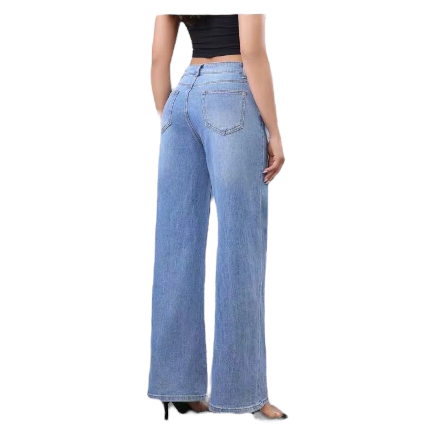 MISS GOOD Γυναικείο Ψηλόμεσο Jean Παντελόνι σε Γραμμή Wide Leg Μπλε