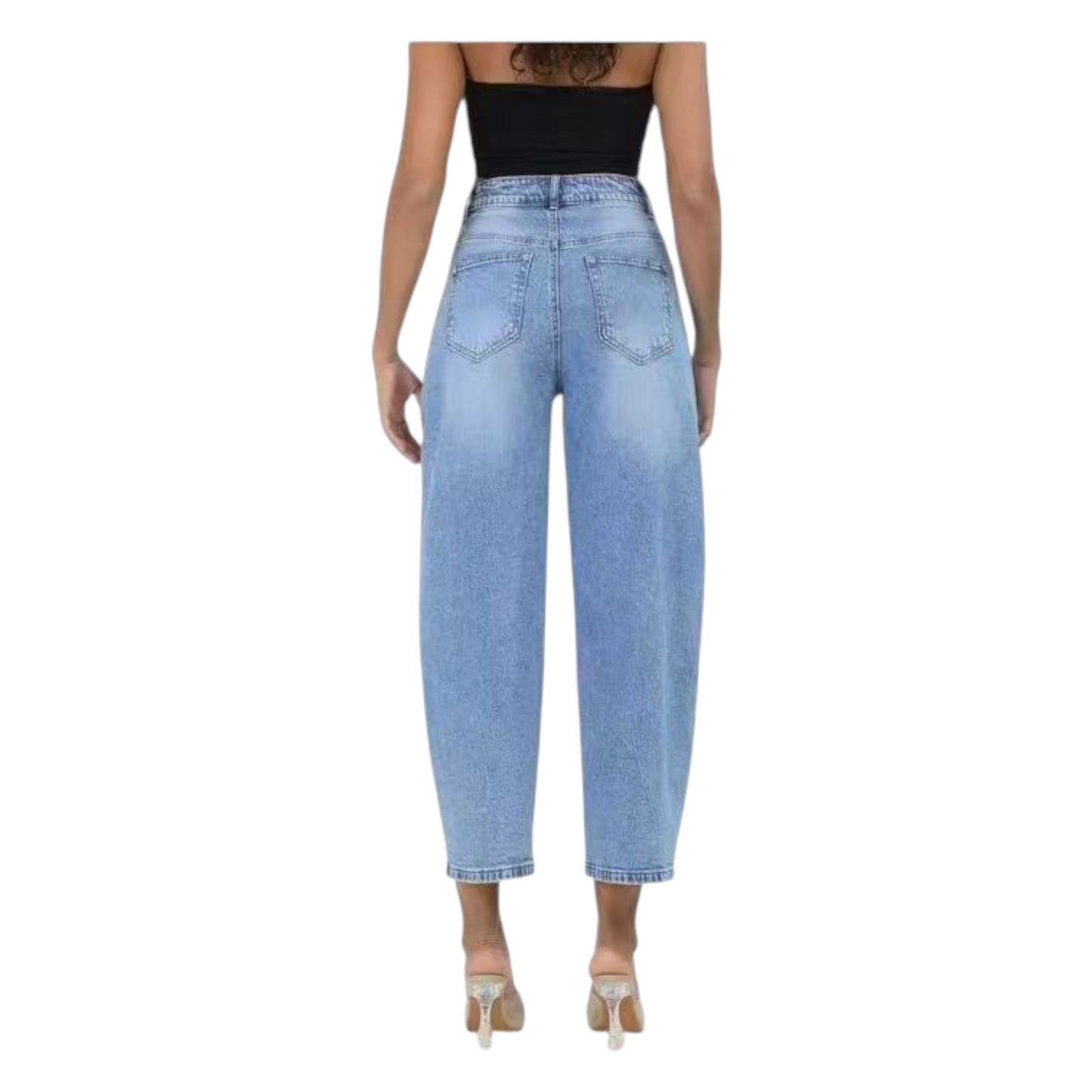 MISS GOOD Γυναικείο Ψηλόμεσο Jean Παντελόνι σε Γραμμή Tapered Μπλε