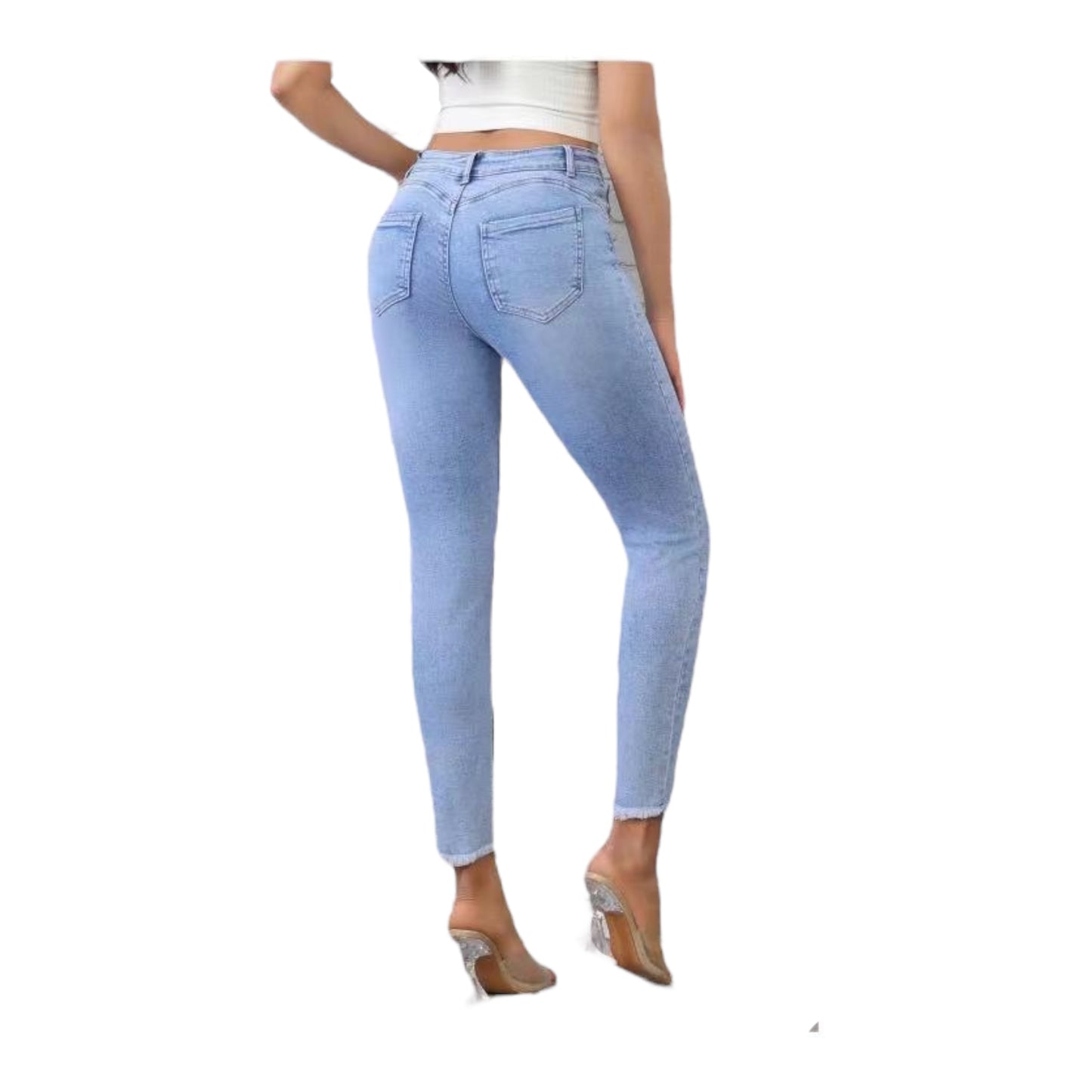 MISS GOOD Γυναικείο Ψηλόμεσο Jean Παντελόνι Push-Up με Strass σε Slim Γραμμή Μπλε