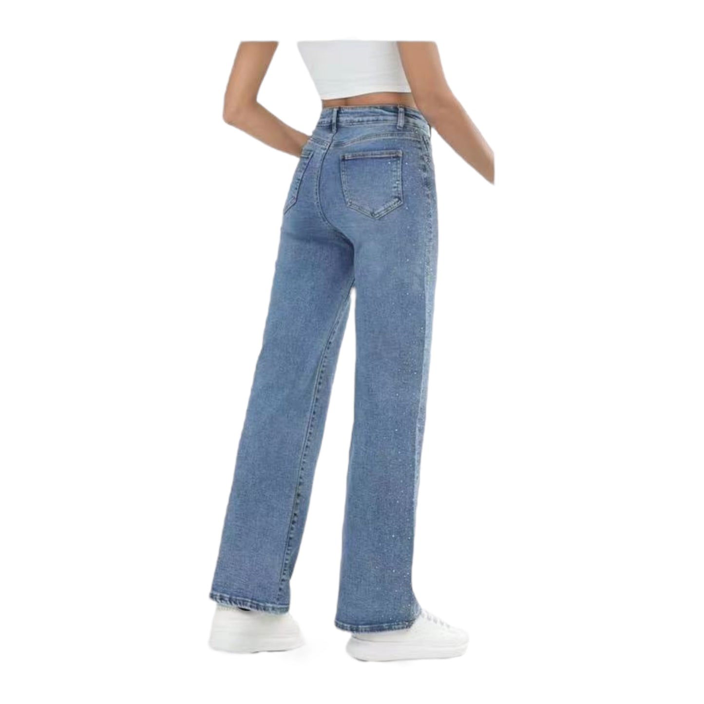 MISS GOOD Γυναικείο Jean Παντελόνι σε Φαρδιά Ισια Γραμμή με Strass Μπλε