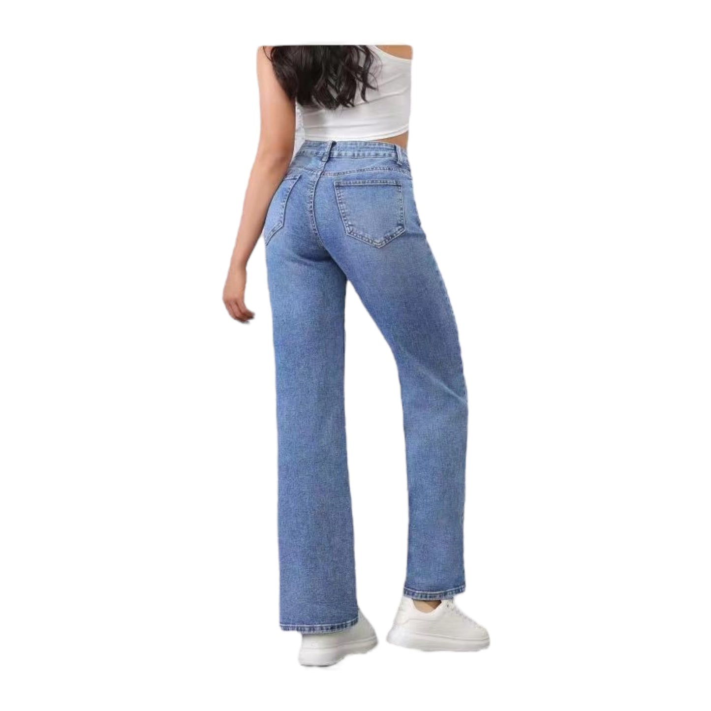 MISS GOOD Γυναικείο Ψηλόμεσο Jean Παντελόνι σε Φαρδιά Ισια Γραμμή Μπλε