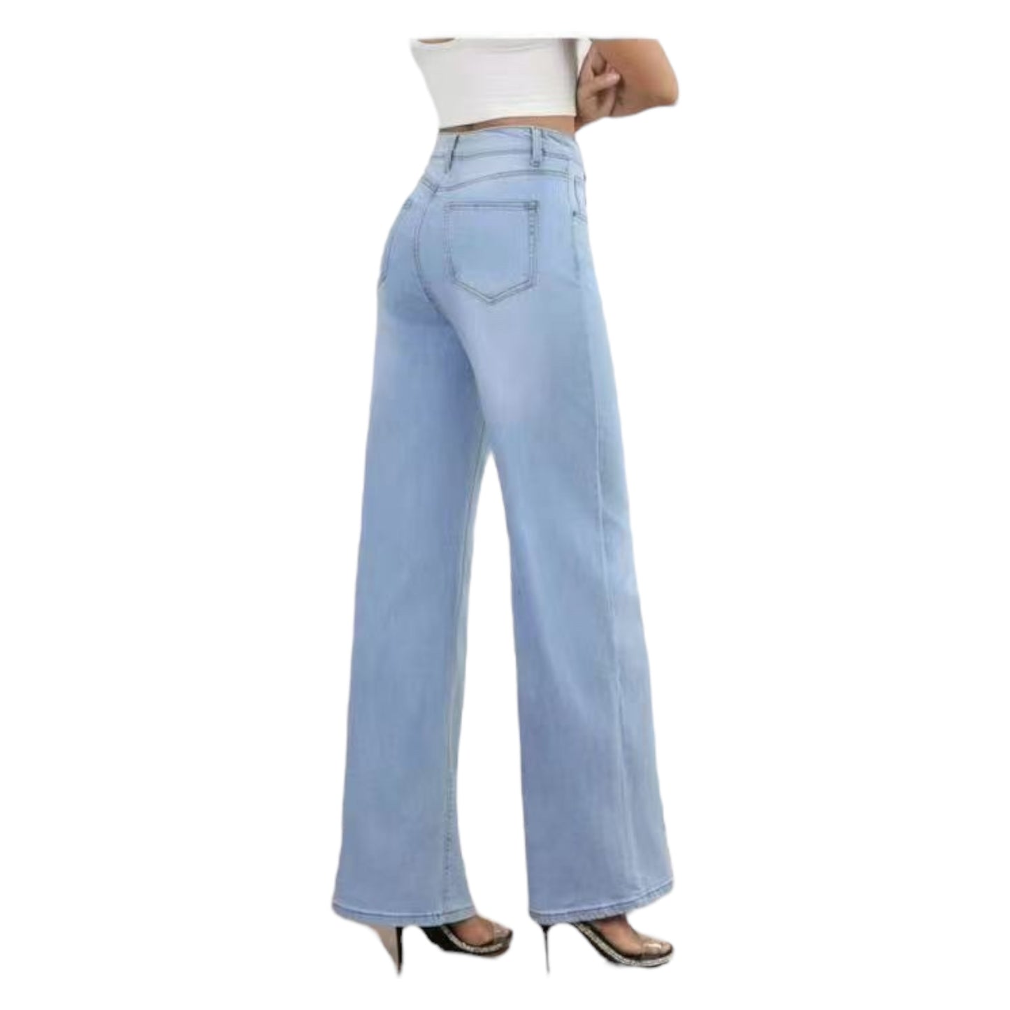 MISS GOOD Γυναικείο Ψηλόμεσο Jean Παντελόνι σε Φαρδιά Ισια Γραμμή Μπλε