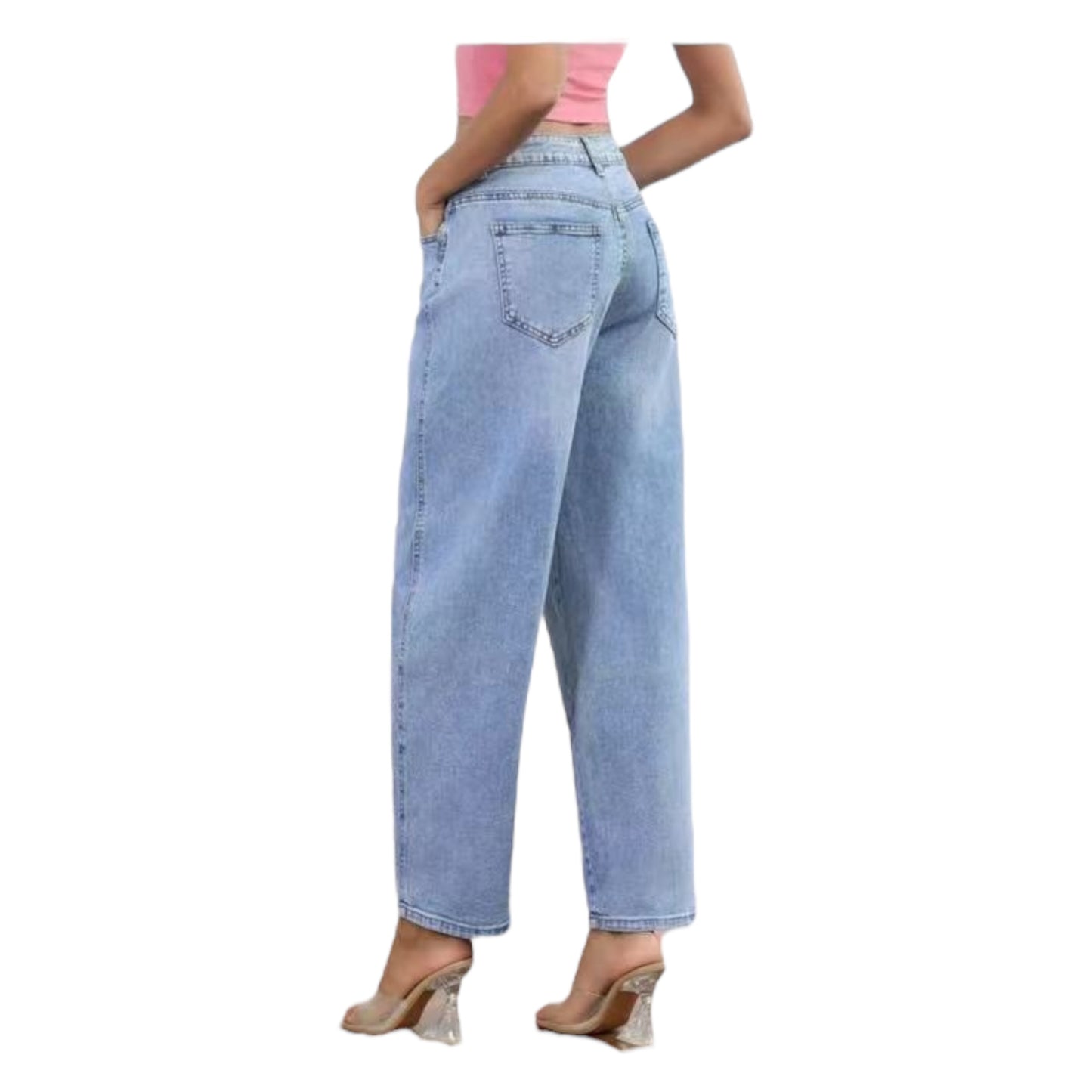 MISS GOOD Γυναικείο Ψηλόμεσο Jean Παντελόνι σε Γραμμή Balloon Μπλε