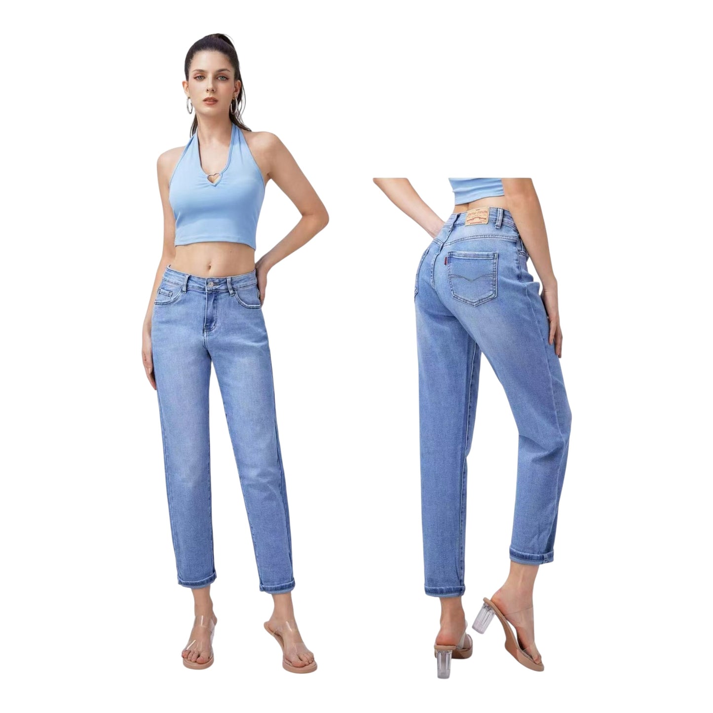 MISS GOOD Γυναικείο Ψηλόμεσο Jean Παντελόνι σε Γραμμή Mom Fit Μπλε