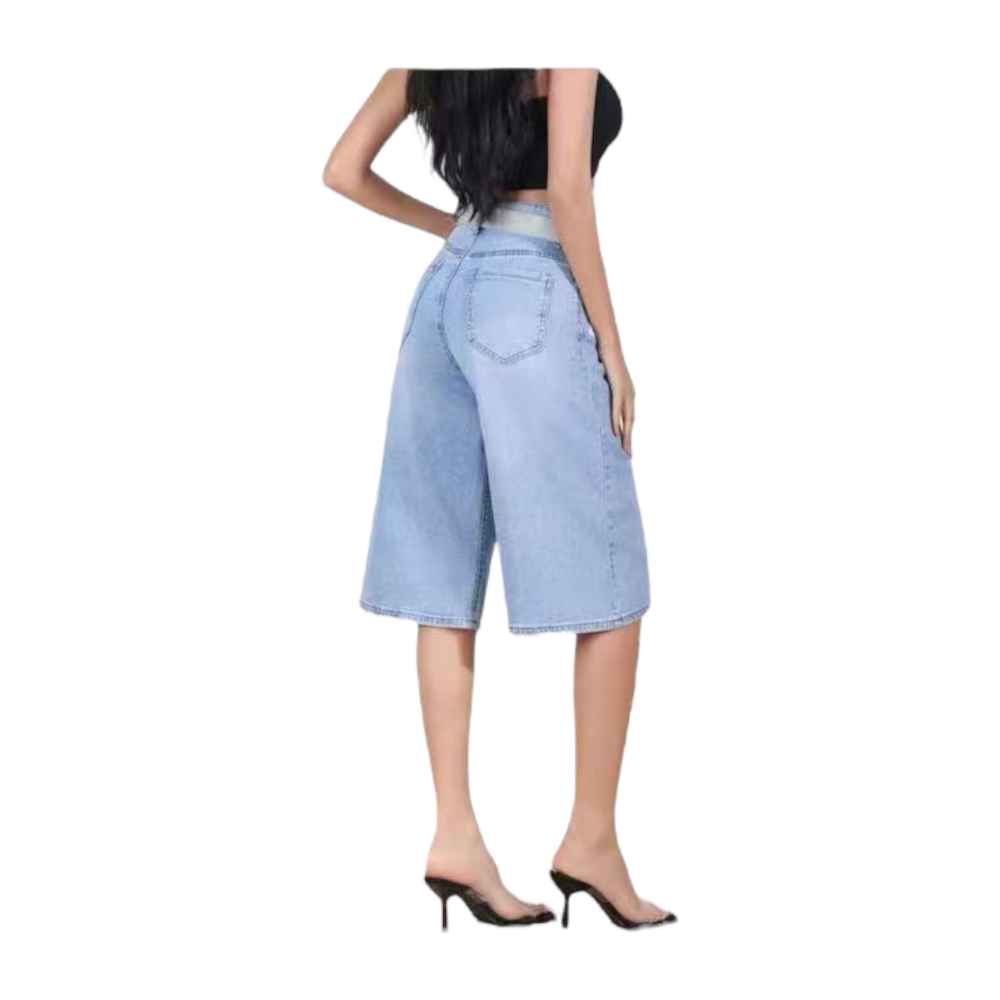 MISS GOOD Γυναικεία Denim Βερμούδα σε Ίσια Γραμμή Μπλε