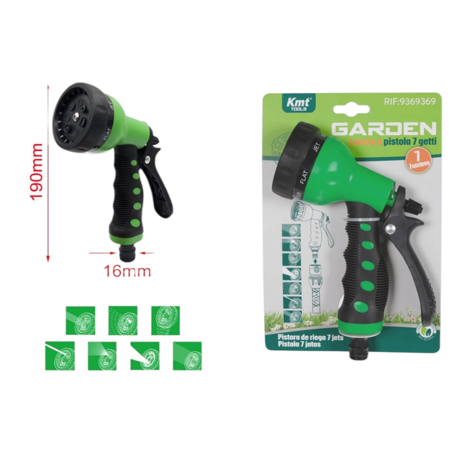 Kmt Tools Πιστόλι Ποτίσματος 7 Θέσεων 7 Position 9369369 Watering Gun Πράσινο