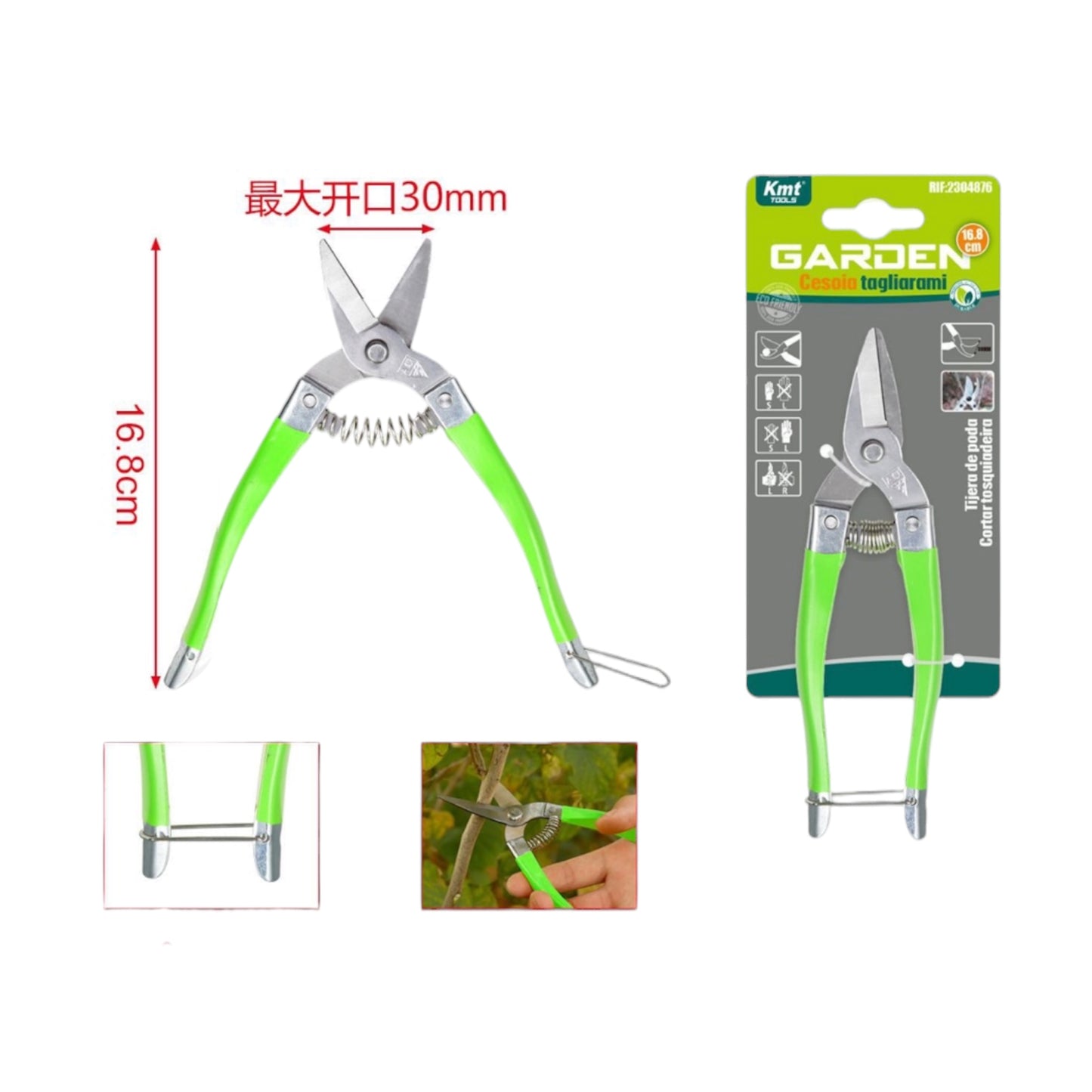 KMT Tools Ψαλίδι Κλαδέματος 2304876 Μήκους 16.8cm με Μέγιστη Διάμετρο Κοπής 30mm Πράσινο