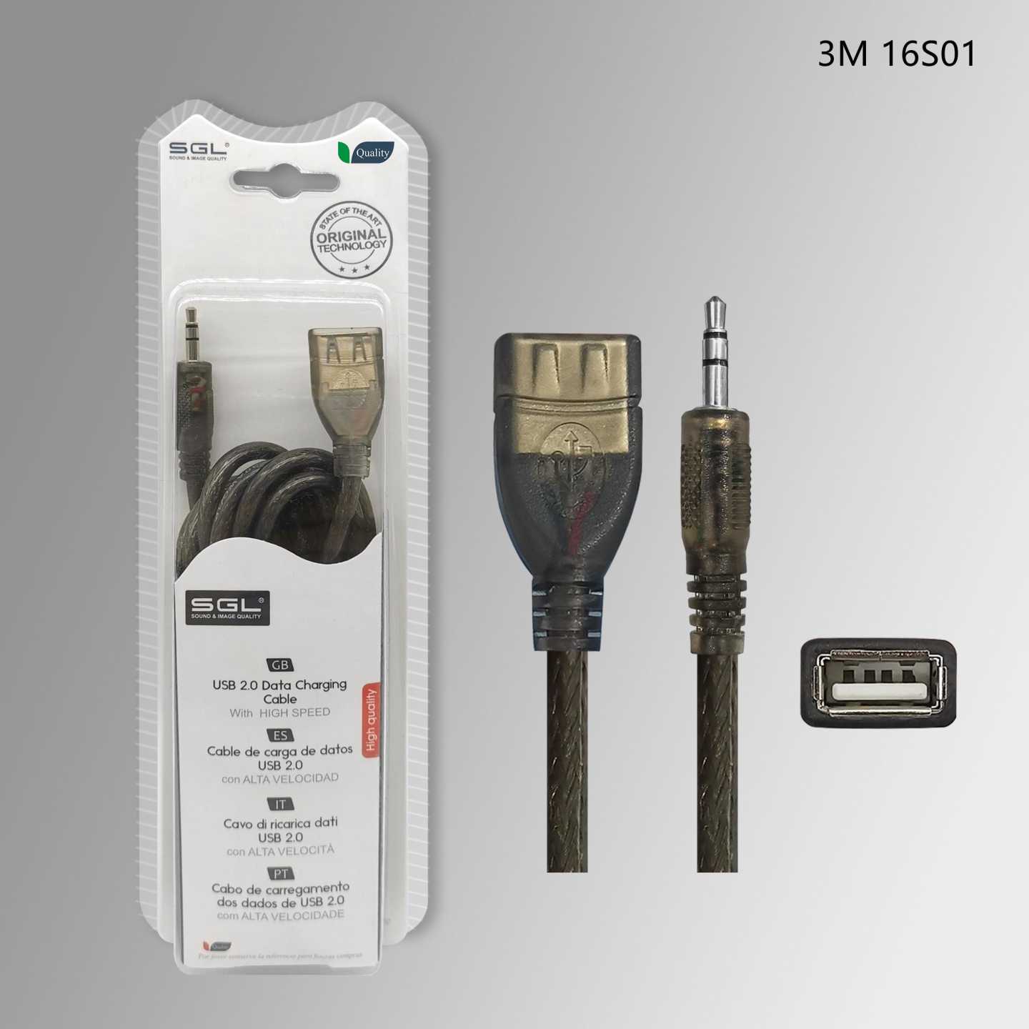 Καλώδιο ήχου - 16S - USB-A female/Jack 3.5mm male - 3m - 097466