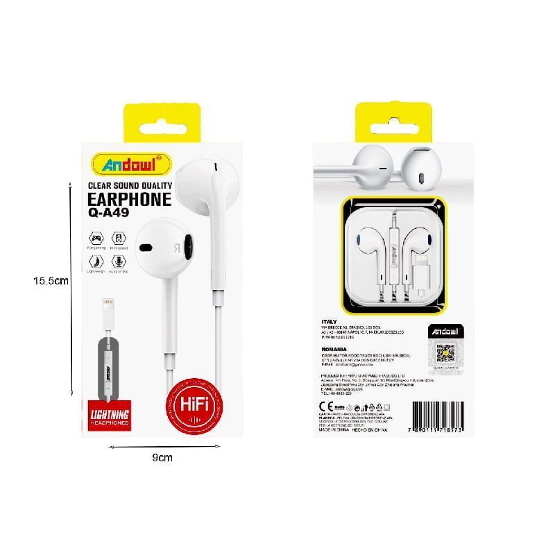Andowl Ενσύρματα Ακουστικά με Σύνδεση Lightning Q-A49 - Clear Sound Earphone