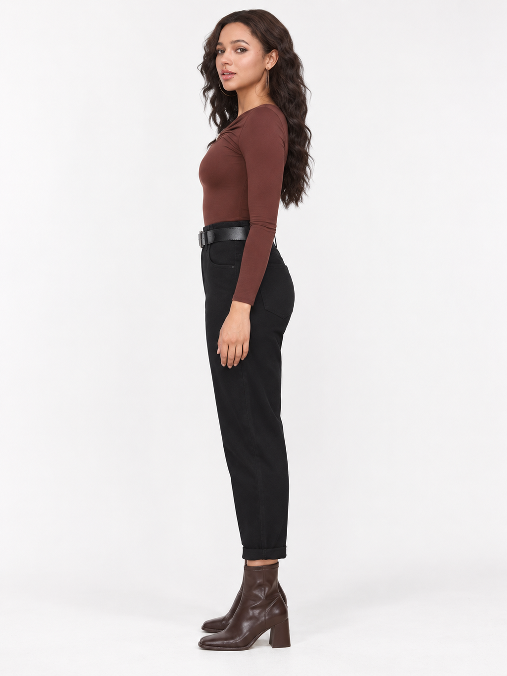 Γυναικείο Τζιν Παντελόνι Ψηλόμεσο Mom Fit με Ζώνη Μαύρο