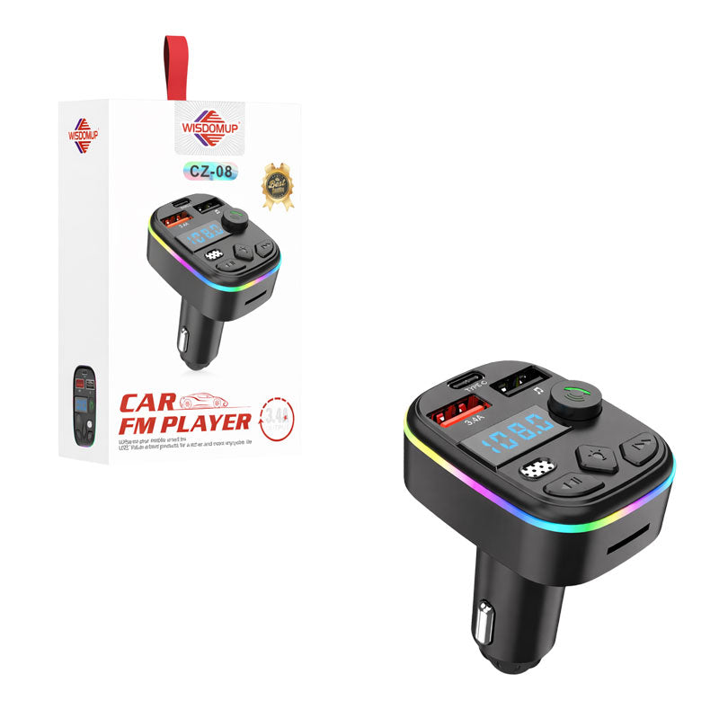 Wisdomup Φορτιστής Αυτοκινήτου με USB και RGB Φωτισμό CZ-08 – Bluetooth Car FM Transmitter with USB and RGB Light