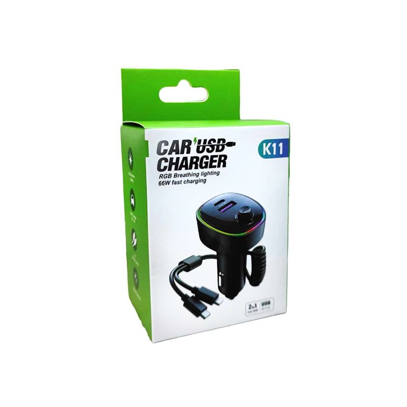 Φορτιστής Αυτοκινήτου με USB RGB 66W K11 - 2in1 Car USB charger
