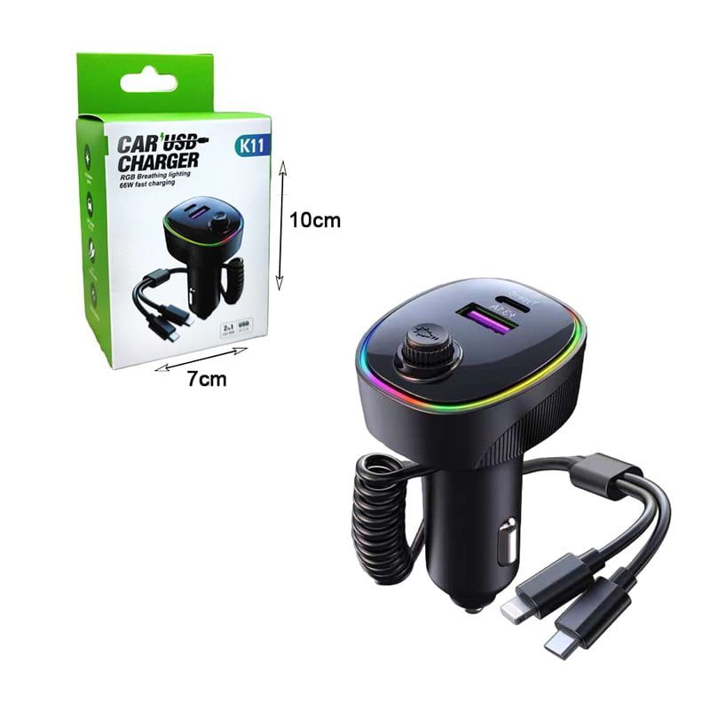 Φορτιστής Αυτοκινήτου με USB RGB 66W K11 - 2in1 Car USB charger