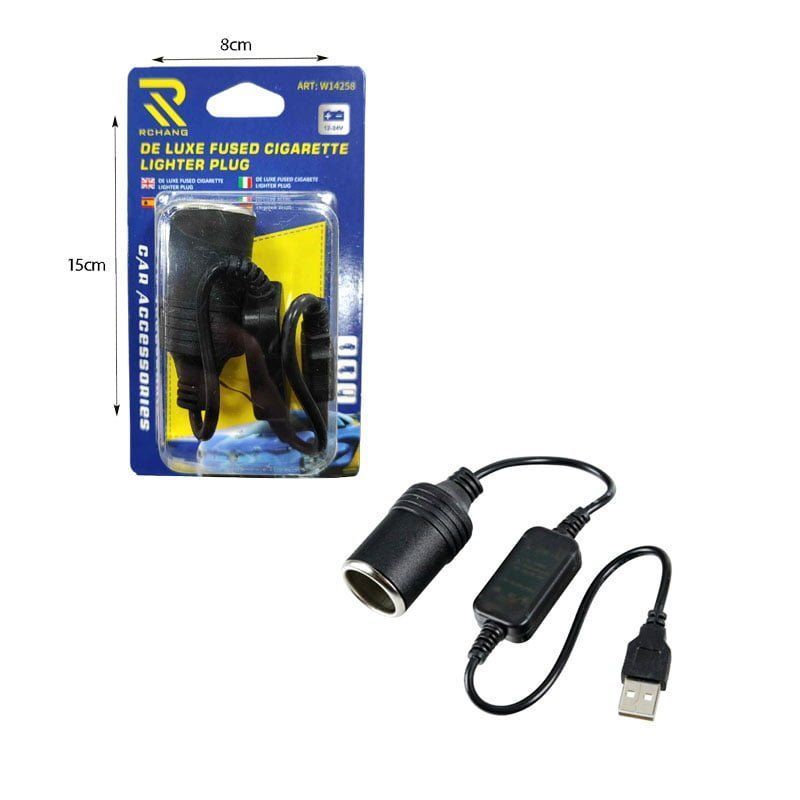 Rchang Μετασχηματιστής/Αντάπτορας Απο USB Σε Υποδοχή Με Φις Αναπτήρα 12-24V  W14258 - De Luxe Fused Cigarette Lighter Plug - Angel shopping