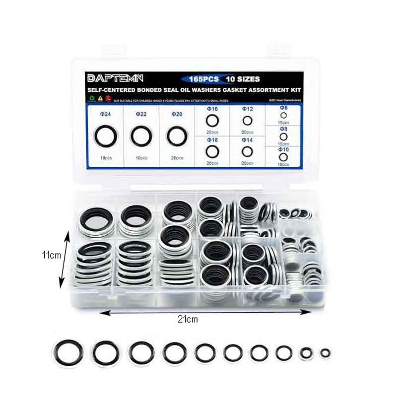 Σετ Τσιμούχες Στεγάνωσης 165τμχ φ6 - φ24 - Self-Centered Bonded Seal Oil Washers Gasket Assortment Kit