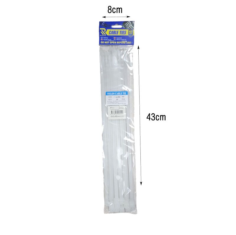 Rchang  Δεματικά καλωδίων 7.6x350mm 20τμχ λευκά - White Cable Ties