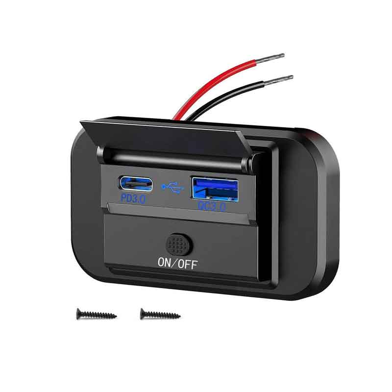 Rchang Διπλή Θύρα USB Φορτιστή Αυτοκινήτου με Διακόπτη On Off USB QC3.0+PD3.0 W05237- Dual USB Car Charger with On Off Switch