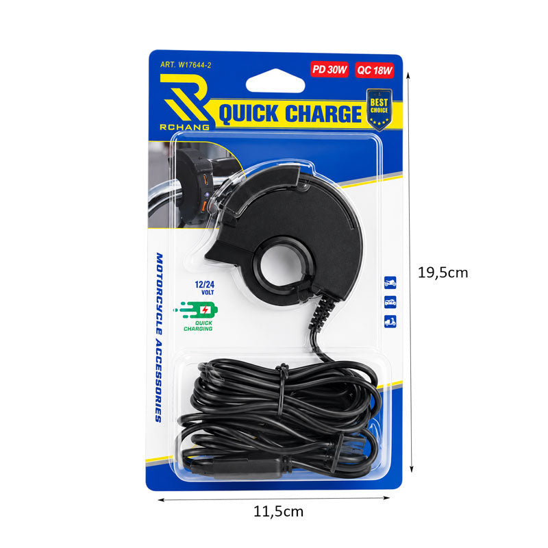 Rchang Φορτιστής Τιμονιού Μοτοσυκλέτας PD 30W QC 18W 12-24V - Motorcycle Handlebar Charger Quick Charge - Angel shopping