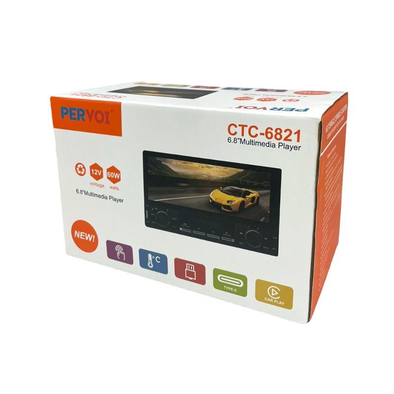 PerVoi Οθόνη αυτοκινήτου Ηχοσύστημα Bluetooth USB AUX MP5 FM 6.8″ 12V 60W CTC-6821 - Car 1 Din HD Touch Screen Rearview Function