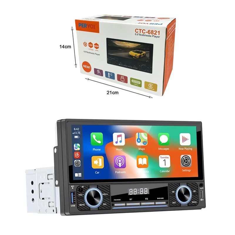 PerVoi Οθόνη αυτοκινήτου Ηχοσύστημα Bluetooth USB AUX MP5 FM 6.8″ 12V 60W CTC-6821 - Car 1 Din HD Touch Screen Rearview Function