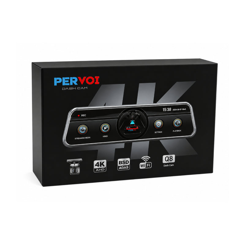 PerVoi Καθρέπτης Αυτοκινήτου με Διπλή Κάμερα 4K WiFi Dash Cam Q8 - 4K Dual Lens Rearview Mirror Dash Cam with WiFi