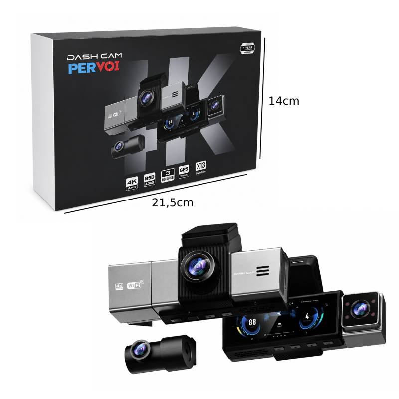 PerVoi Κάμερα Αυτοκινήτου Τριπλής Εγγραφής 4K WiFi GPS X13 - Triple Lens Dash Camera - Angel shopping