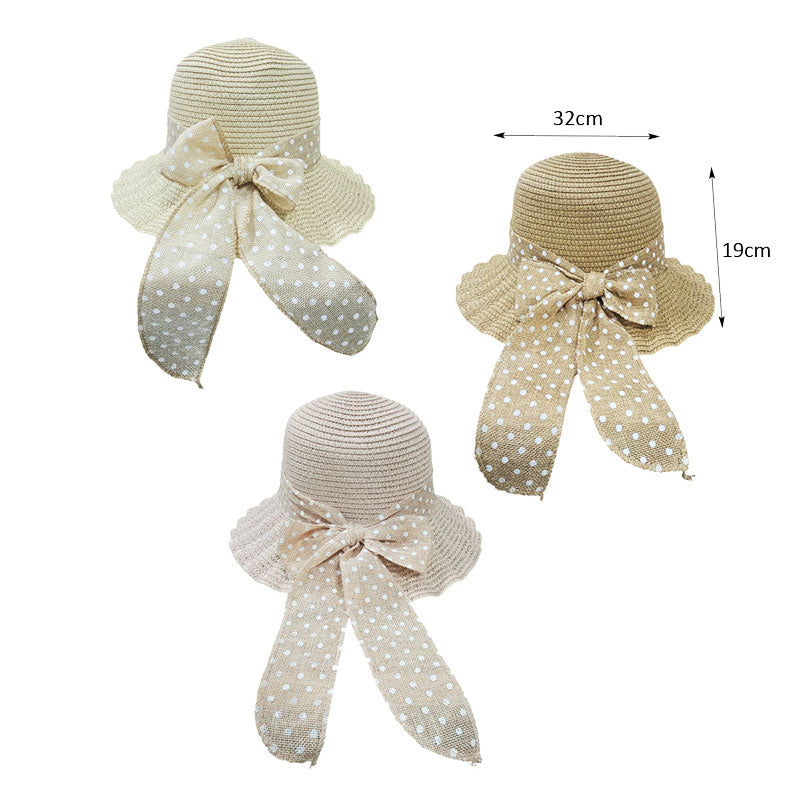 Ψάθινο Καπέλο με Φιόγκο και Πουά Κορδέλα 32cm - Straw Hat with Bow