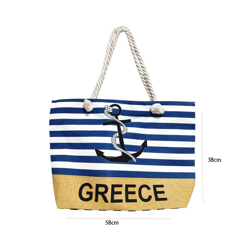 Τσάντα Θαλάσσης Greece με Ρίγες και Άγκυρα Ναυτικό Σχέδιο - Greece Beach Bag with Stripes and Anchor Nautical Design