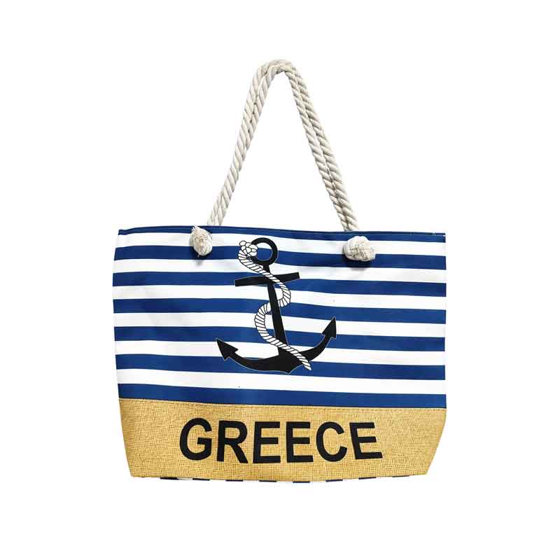 Τσάντα Θαλάσσης Greece με Ρίγες και Άγκυρα Ναυτικό Σχέδιο - Greece Beach Bag with Stripes and Anchor Nautical Design