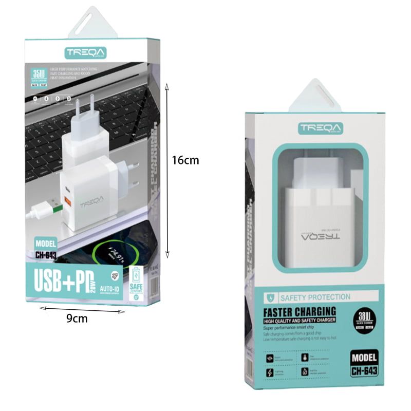 TREQA 20W γρήγορος φορτιστής κινητού Type-C USB+PD CH-643 – Fast charger
