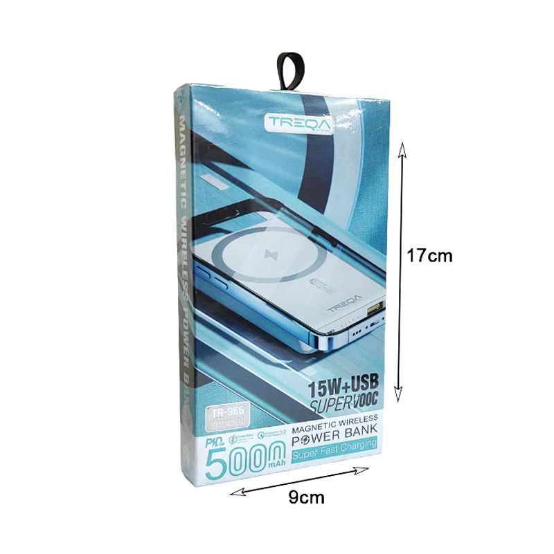 Treqa Power Bank με Μαγνητική Ασύρματη Φόρτιση 5000Mah 15W+USB TR-966 - Magnetic Wireless Power Bank Super Fast Charging