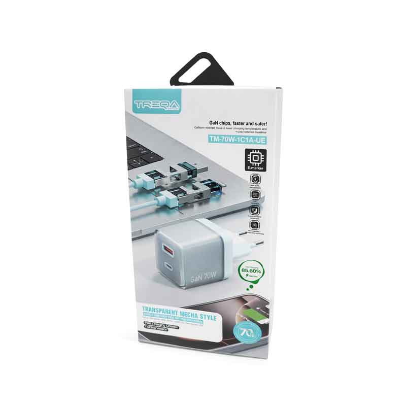 Treqa Φορτιστής με Καλώδιο 4-σε-1 70W GaN 1A+1C - 70W GaN 1A+1C Fast Charging Charger with 4-in-1 Cable