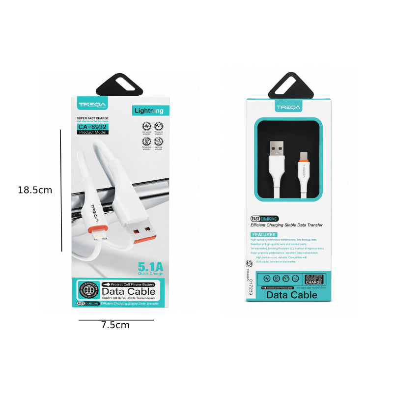 Treqa Καλώδιο USB σε Lightning Σιλικόνης 5.1A Γρήγορης Φόρτισης CA-8932 - USB to Lightning Silicone Fast Charging Cable 5.1A