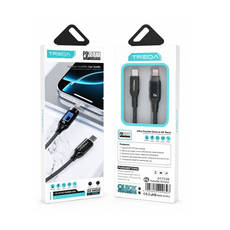Treqa Καλώδιο USB-C σε Lightning PD 27W Γωνιακό 90° 1.2m CA-80054 -  USB-C to Lightning PD 27W 90° Fast Charging Cable 1.2m CA-80054