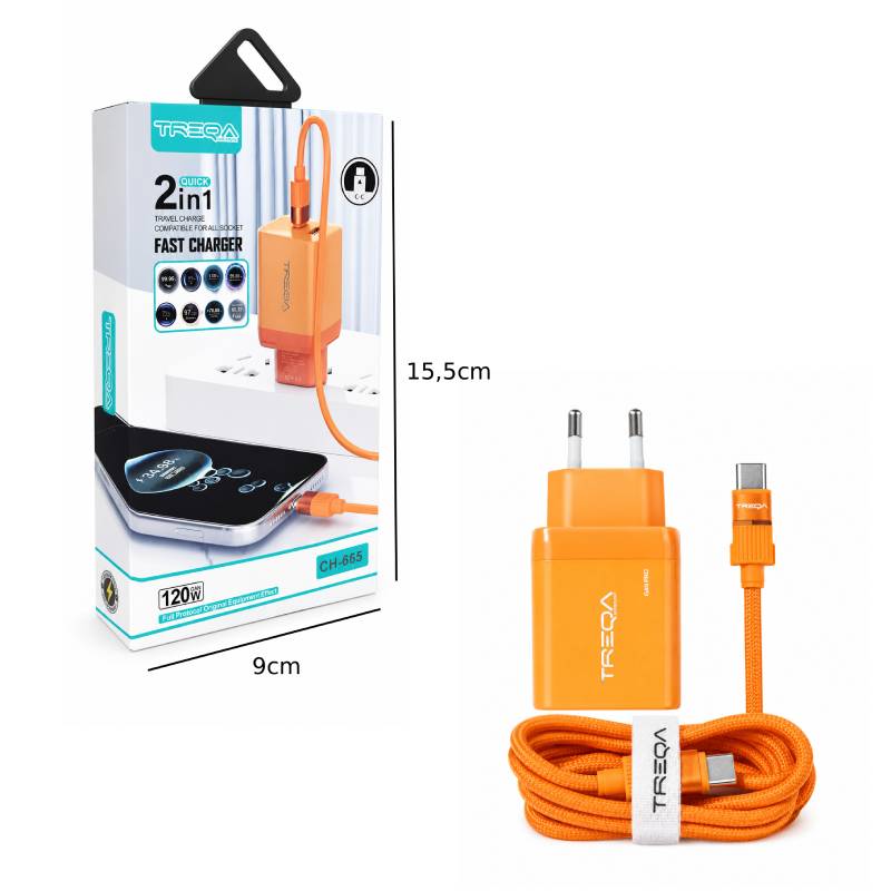 Treqa Φορτιστής Ταχείας Φόρτισης 120W GaN με Καλώδιο Type-C CH-665 - Fast Charger