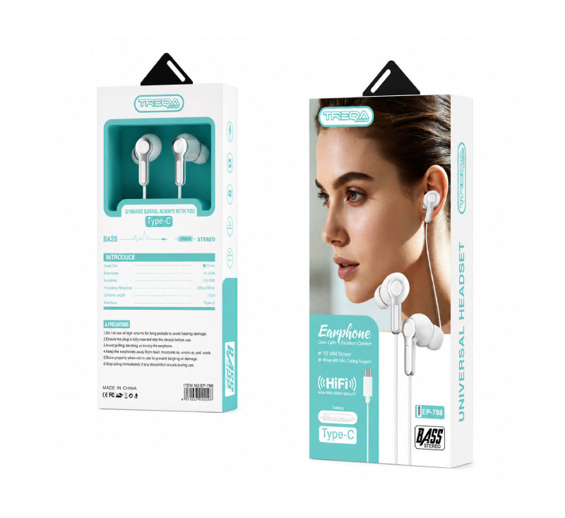 Treqa Ενσύρματα Ακουστικά  Type-C HiFi με Μικρόφωνο EP-788- Type-C HiFi Wired Earphones with Microphone