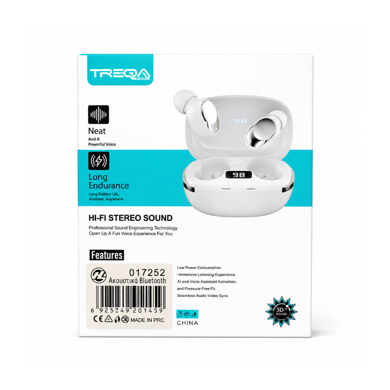 Treqa Ασύρματα Bluetooth Ακουστικά TWS  με Θήκη Φόρτισης BT-84 - True Wireless Bluetooth Earbuds with Charging Case