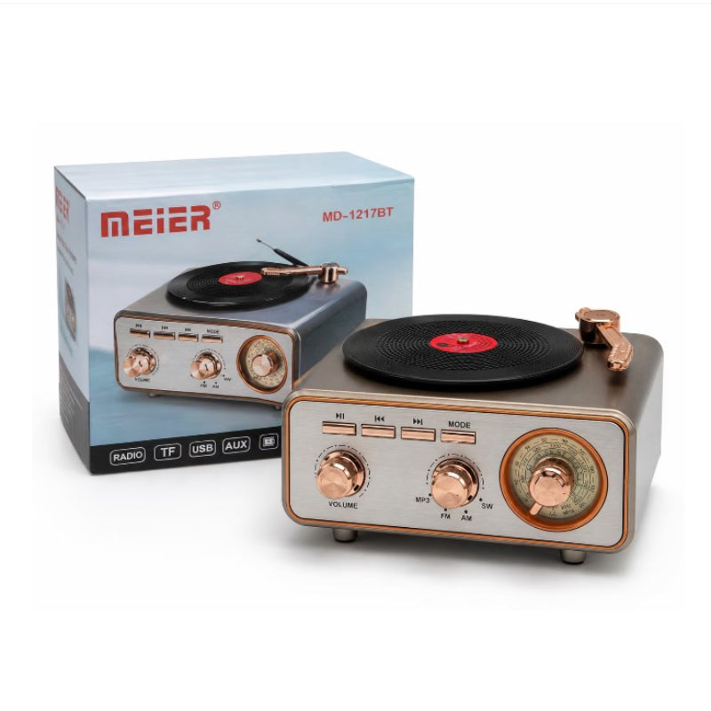 Meier Ρετρό Bluetooth Πικάπ με Ραδιόφωνο FM/AM/SW, USB, TF & AUX MD-1217BT - Retro Bluetooth Turntable with FM/AM/SW Radio, USB, TF & AUX