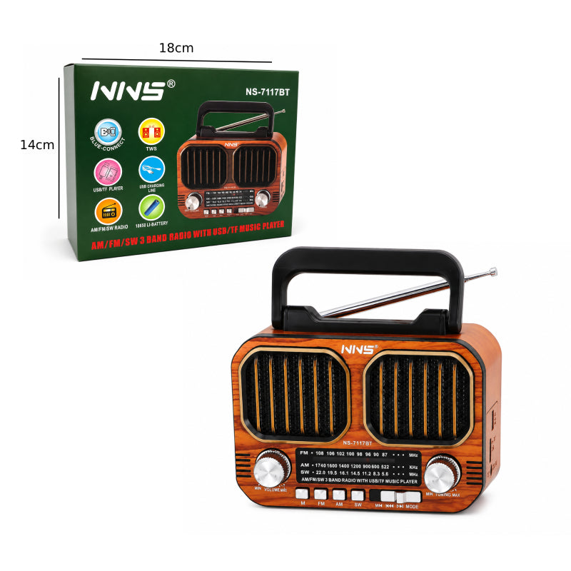 NNS Φορητό Ραδιόφωνο Bluetooth με USB, TF, TWS & Επαναφορτιζόμενη Μπαταρία NS-7117BT - Portable Bluetooth Radio with USB, TF, TWS & Rechargeable Battery