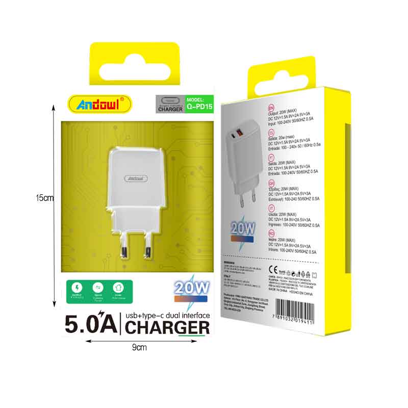 Andowl Φορτιστής Χωρίς Καλώδιο με 2 Θύρες USB/Type-C 20W 5.0A Q-PD15 - Fast charger