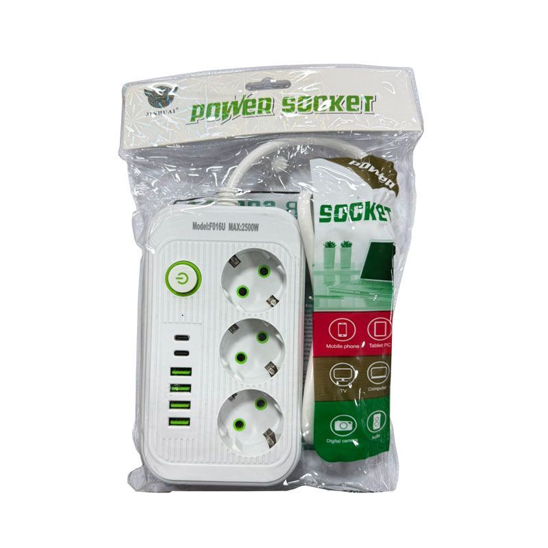 Πολύμπριζο 3 Θέσεων, 4USB και 2Type-C με διακόπτη - Power Socket - Angel shopping