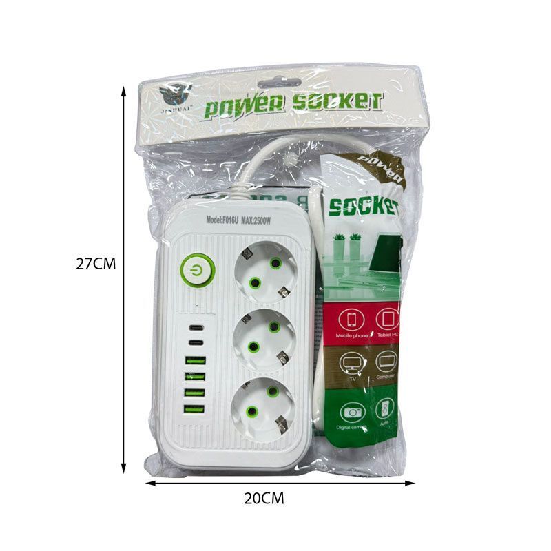 Πολύμπριζο 3 Θέσεων, 4USB και 2Type-C με διακόπτη - Power Socket