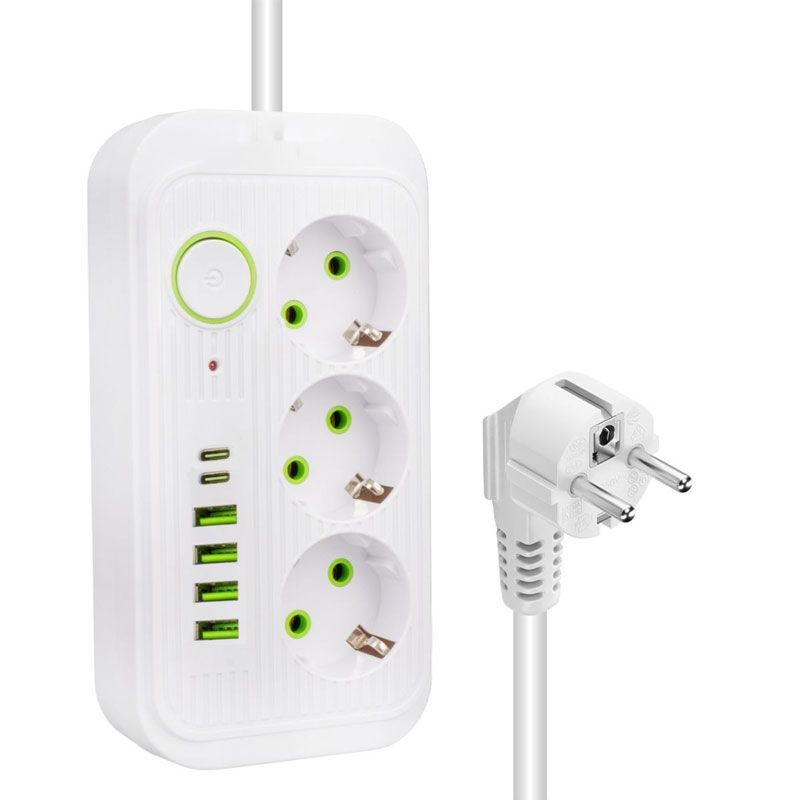 Πολύμπριζο 3 Θέσεων, 4USB και 2Type-C με διακόπτη - Power Socket