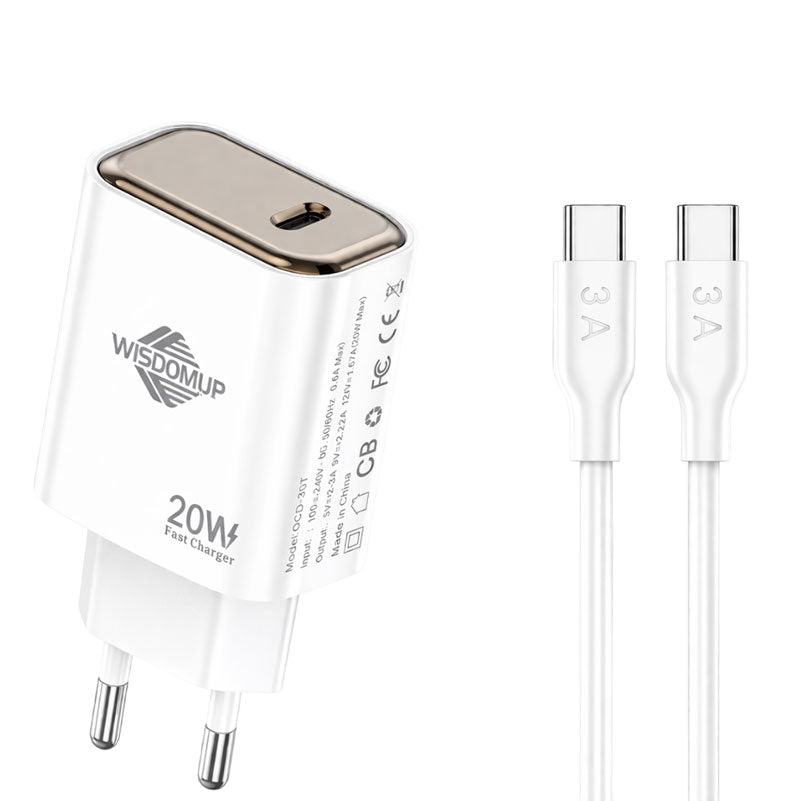Wisdomup Φορτιστής Κινητού Type-C σε Type-C 20W OCD-30T - Fast Charger with Type-C to Type-C Cable