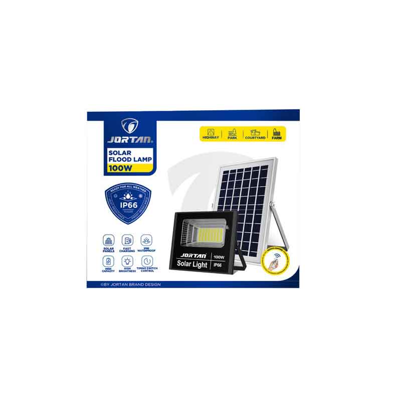 Jortan Ηλιακός Προβολέας Με Τηλεχειριστήριο LED 100W IP66- Solar Flood Lamp